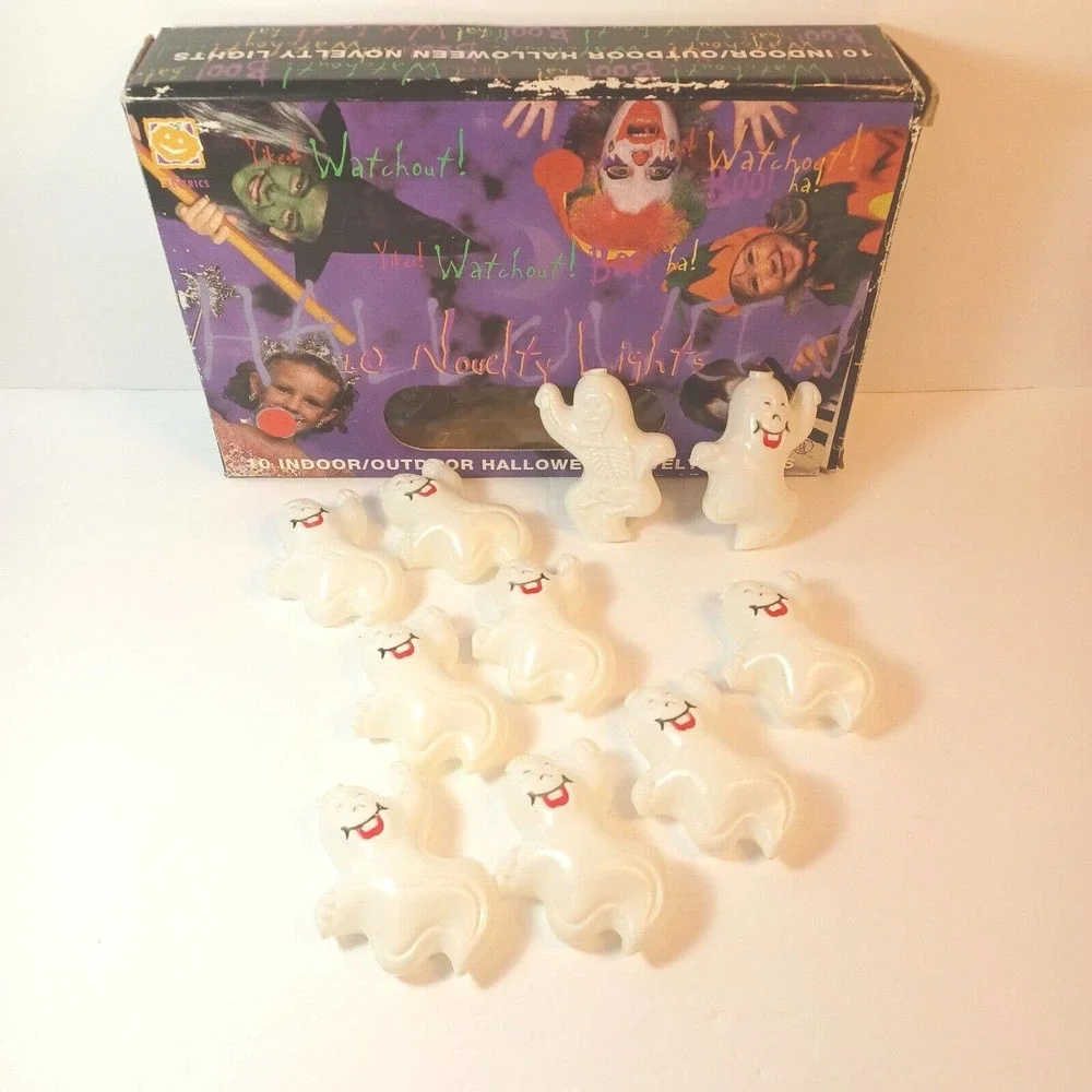 Vtg Halloween Blow Mold String Lights Covers 10 Ghosts Skeletons NO LIGHTS